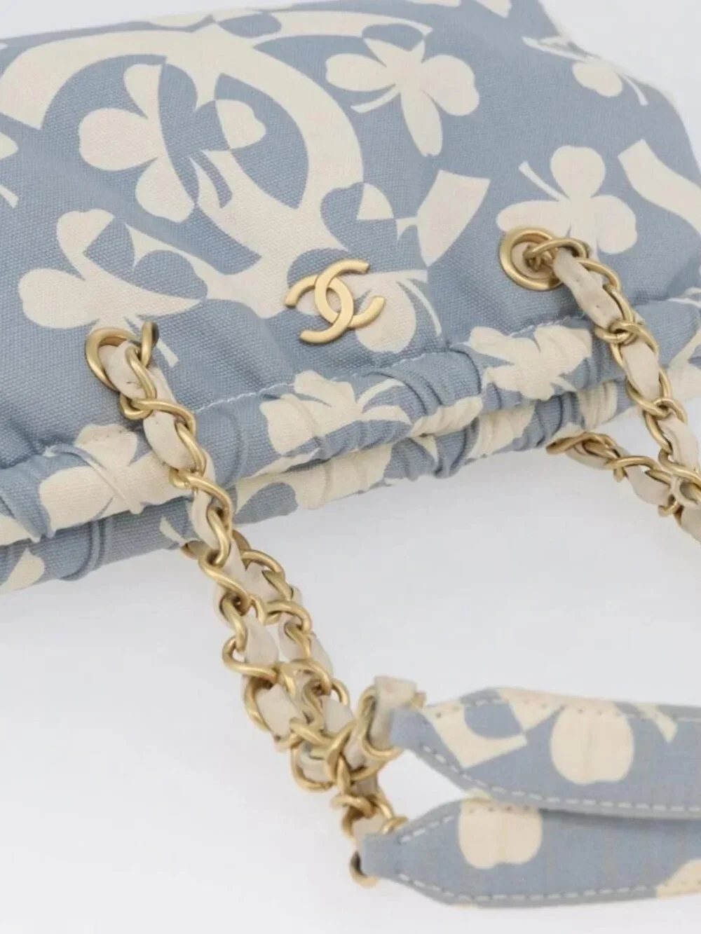 CHANEL Chain Shoulder Bag Canvas Light Blue gold CC Auth 173315SAV